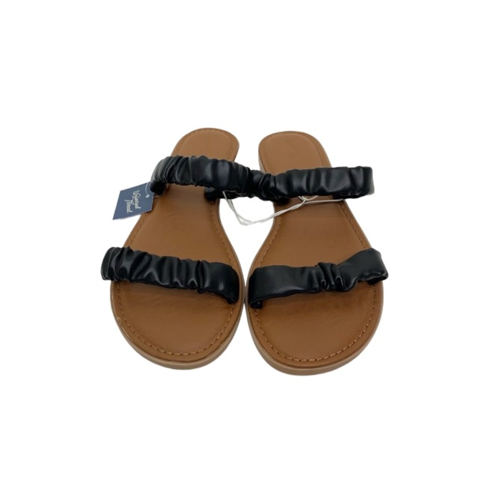 Universal Thread Willow Faux Black Leather Double Bungee Strap Slide Sandals Nwt